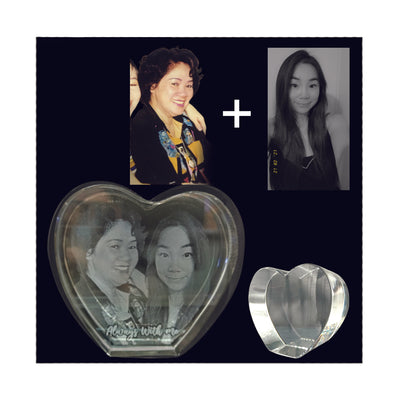 3D Crystal Heart Upright position - Punchprint Photo Engraving