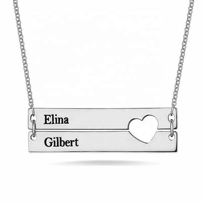 Bar Necklace with heart - Punchprint Photo Engraving