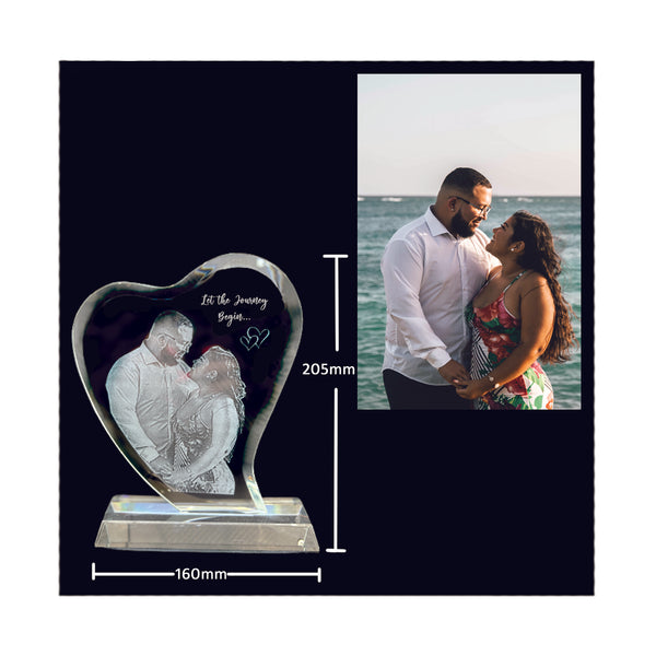 2D Heart Large with glass stand - Punchprint Photo Engraving