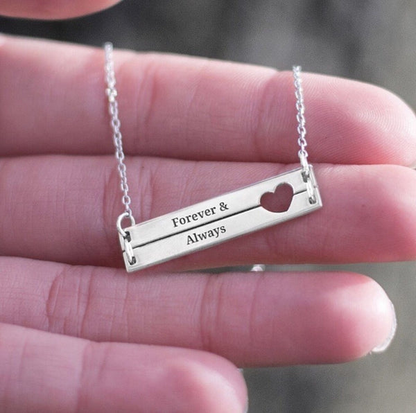 Bar Necklace with heart - Punchprint Photo Engraving