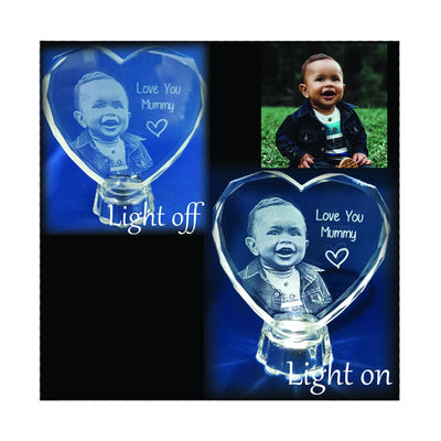 2d Heart with light stand (white or blue light) - Punchprint Photo Engraving